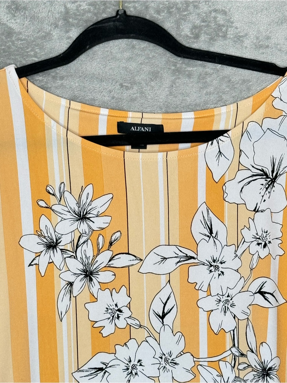 Alfani Women’s 2X Top Orange Striped Floral Print Asymmetric Hem 3/4 Sleeve - Picture 4 of 9